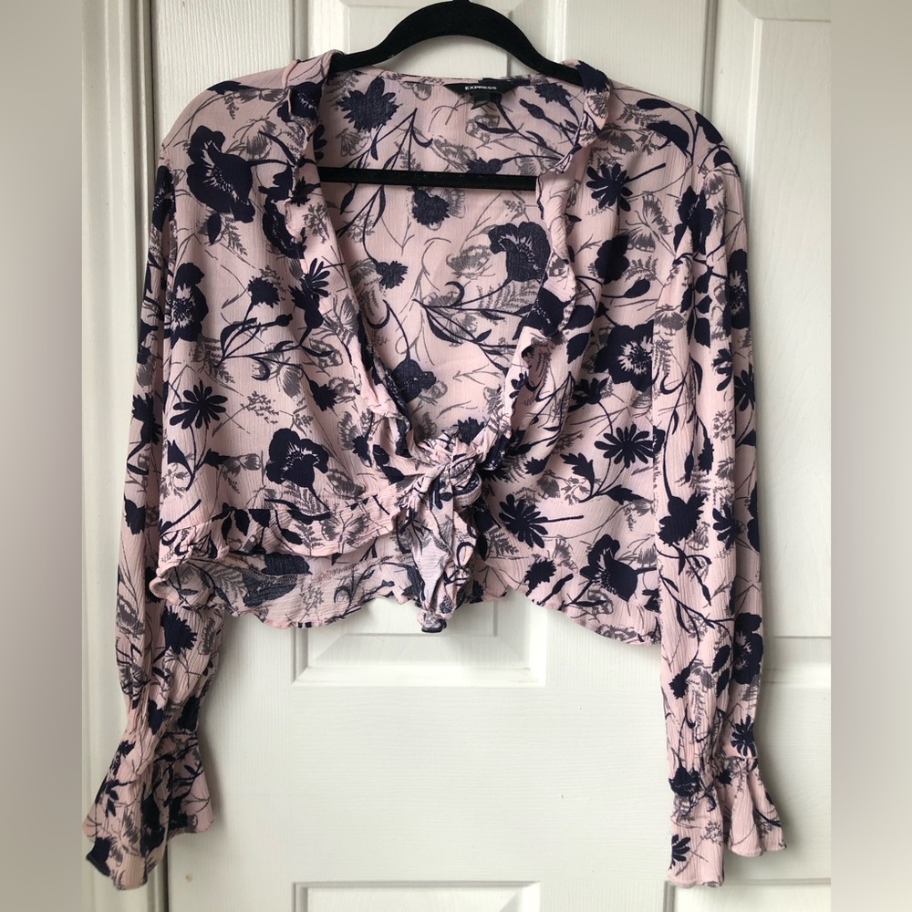Express Pink and Black Floral Blouse